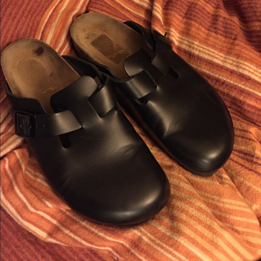 Birkenstock Black leather Boston clogs (Narrow)